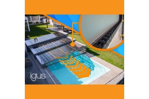 In SKYVOLUTION’s telescopic PV pool enclosure, igus energy chains safely guide the solar cables through the moving roof elements, even in the tightest of spaces. 